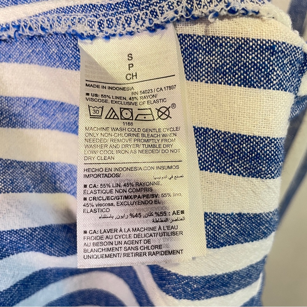 Old Navy Linen Blend Fit & Flare Sleeveless Midi Dress Blue Stripe, Size S - Picture 13 of 14
